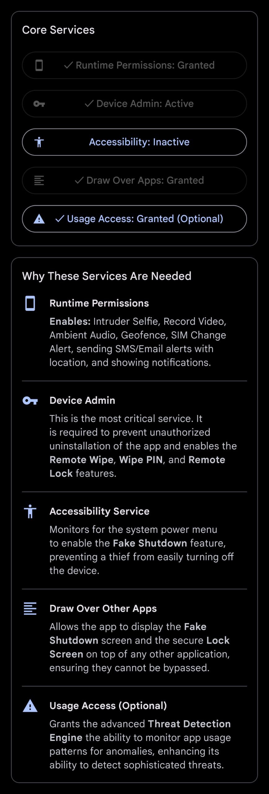 Uncle Ted Core Services Screen